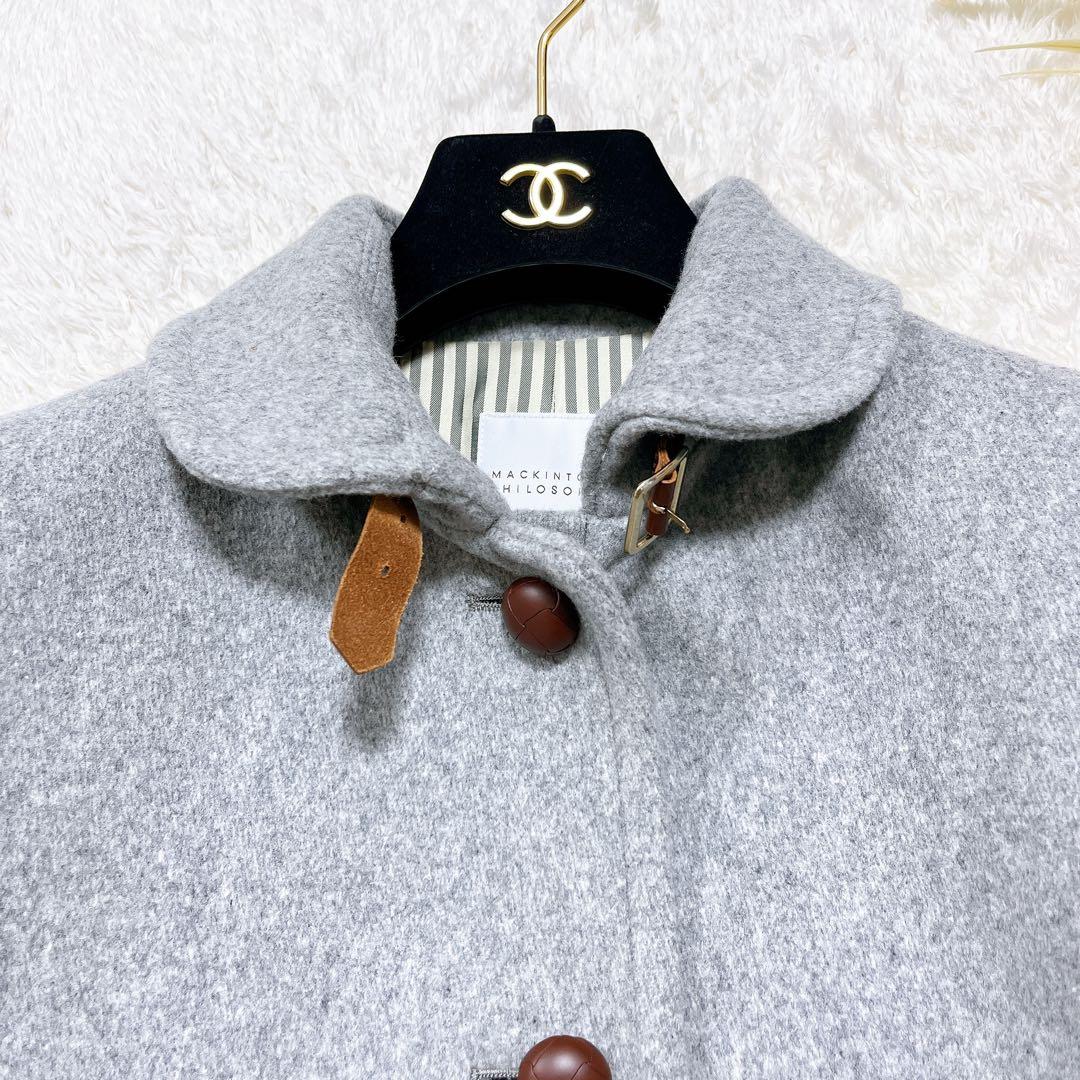 美品 マッキントッシュ くるみボタン レザーベルト ウールコート 36