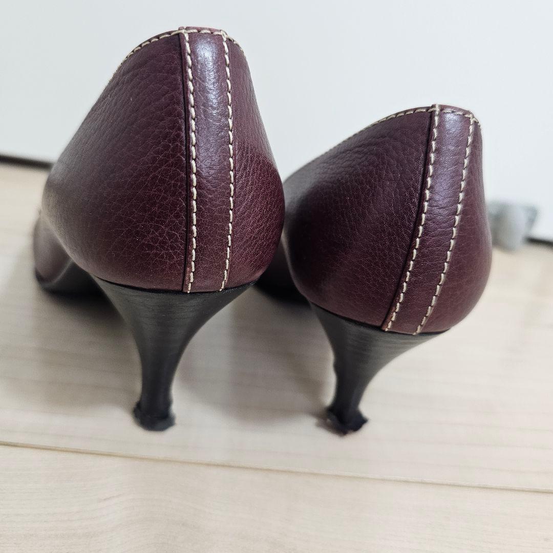 バーガンディ レザーハイヒール HERMES 23.5cm エルメス