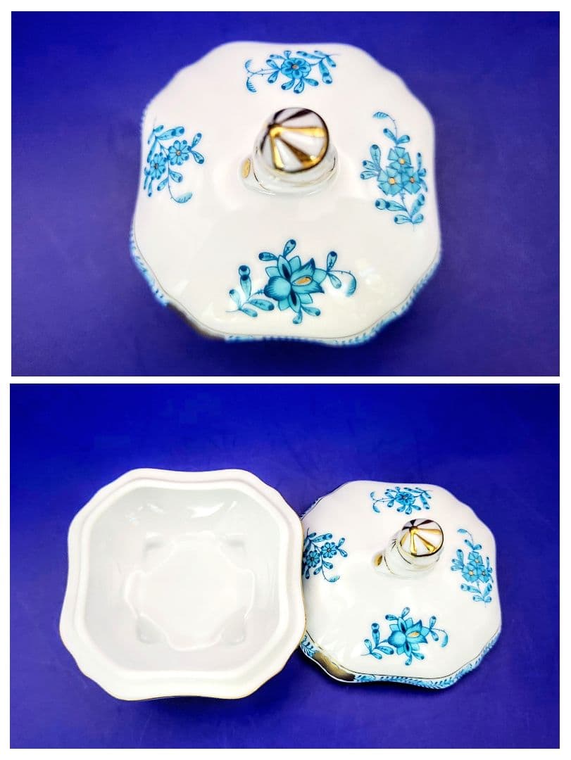 ヘレンド【未使用箱入】ボンボニエール小物入《インドの華ターコイズ》〘マンダリン〙