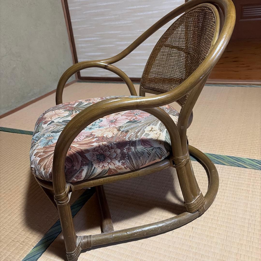 オールドラタン 籐 椅子 アームチェア 昭和レトロ 花柄 ヴィンテージ