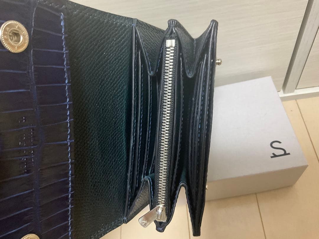 T*i様 藍染ネイビー クロコ ポロサスレザー製二つ折り財布