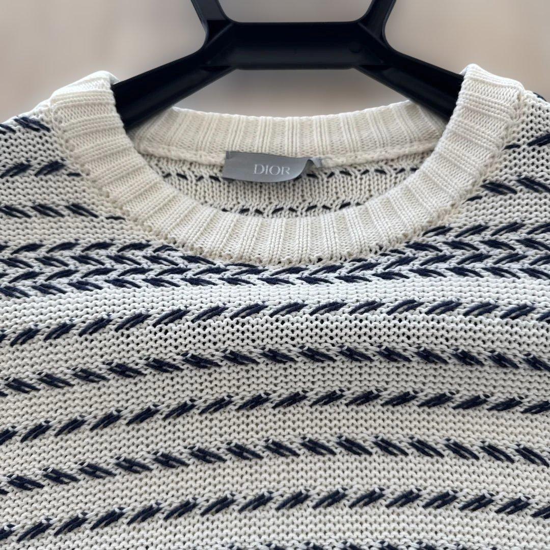 Dior ストライプ クルーネックセーター 白 XS