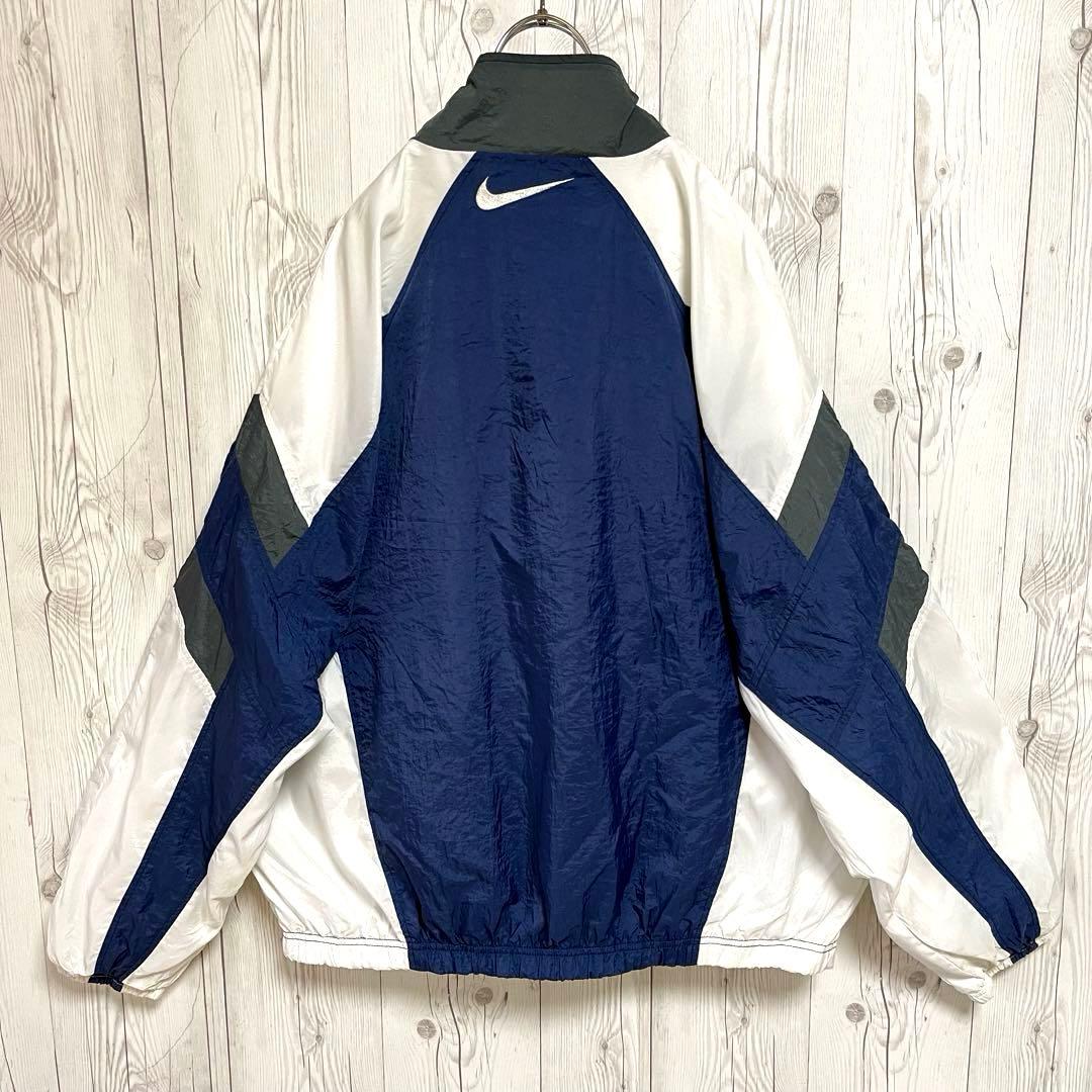 90s白タグNIKEナイキ ナイロンジャケット ビックXXLサイズ 白紺ロゴ