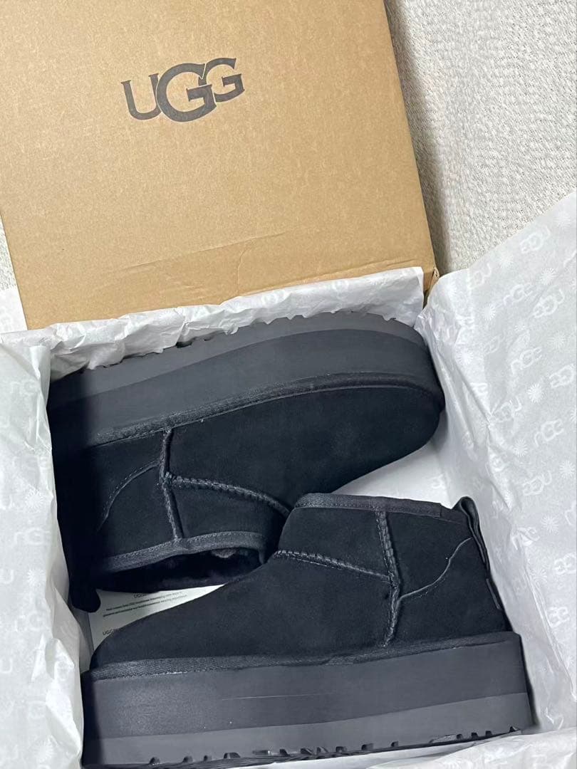 UGG ブラック ムートンブーツ プラットフォーム 厚底 23.5cm