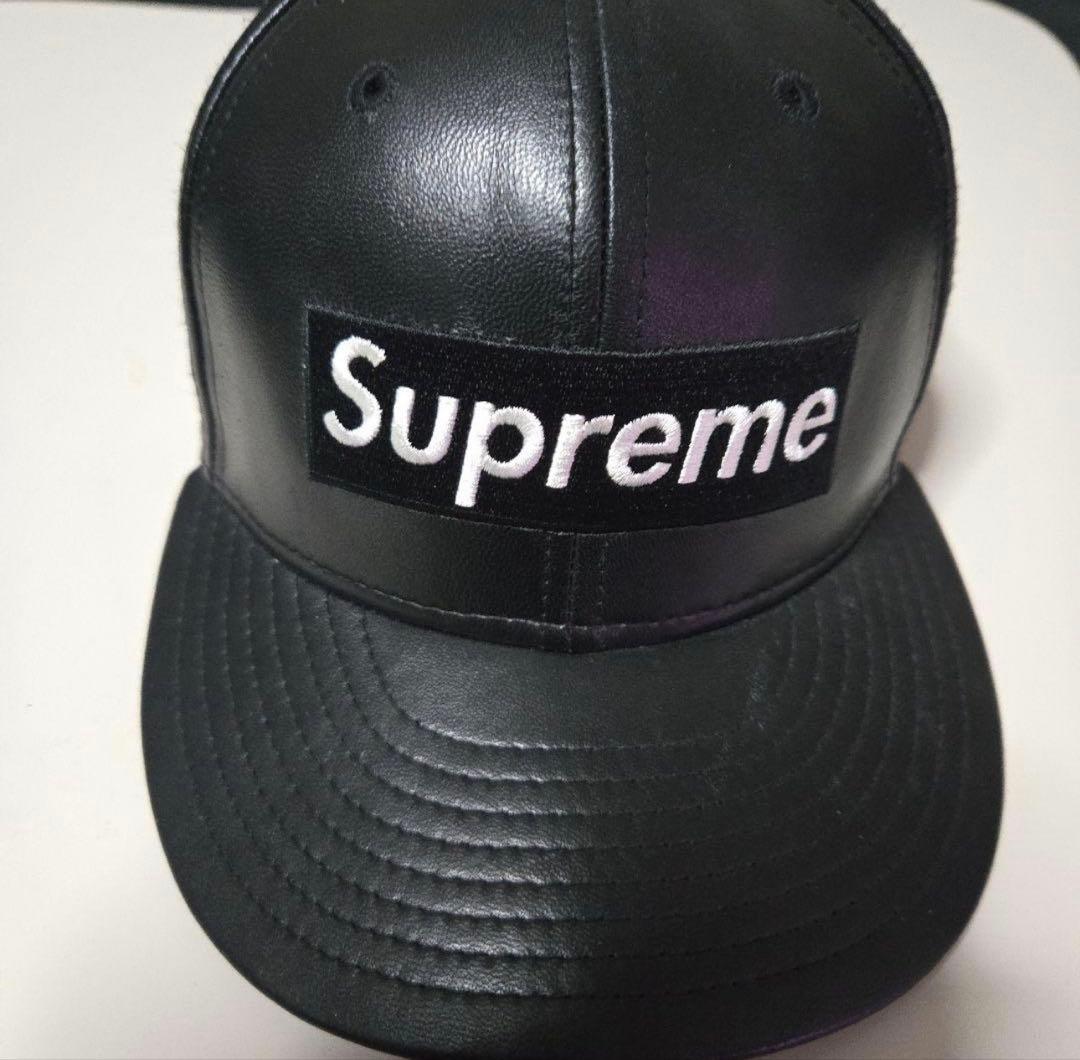 Supreme ブラックレザー キャップ 59FIFTY - メルカリ