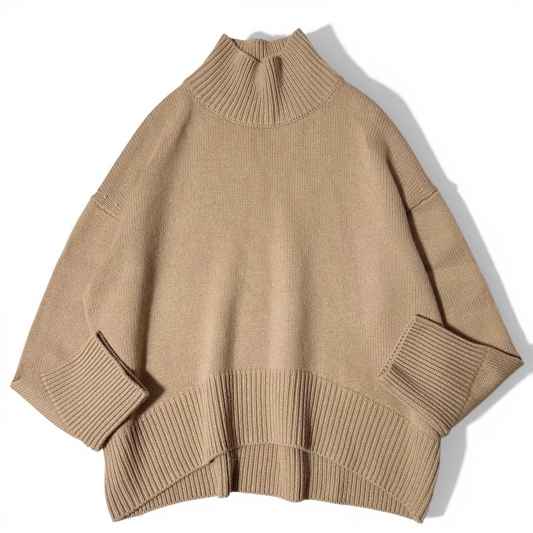 極美品✨️¥8.4万　エブール　カシミア100　ハイネックニット　キャメルベージュ 極美品✨️ エブール タートルネックニット ウール100 オーバーサイズ