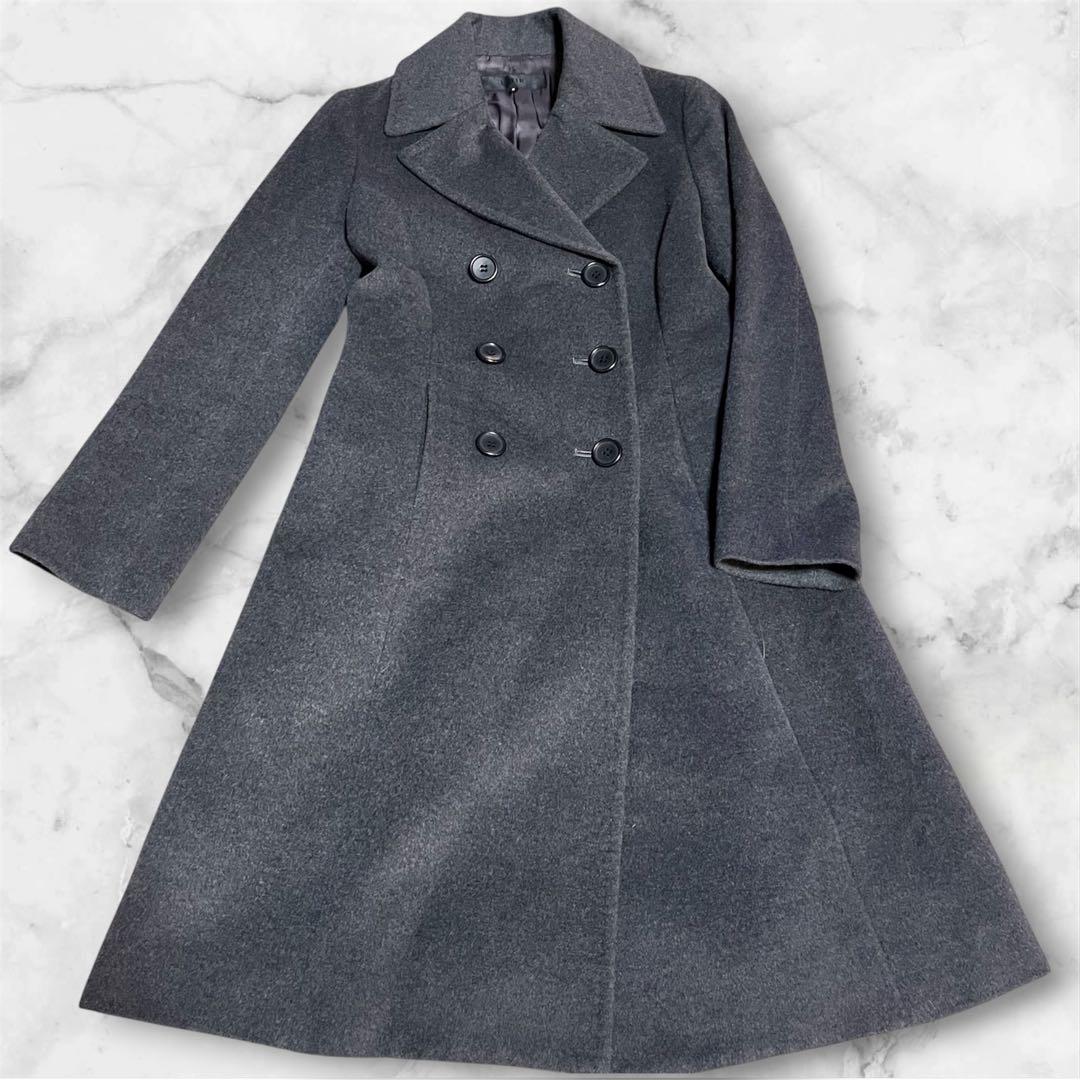 美品】アンゴラコート グレー ダブルブレスト - メルカリ