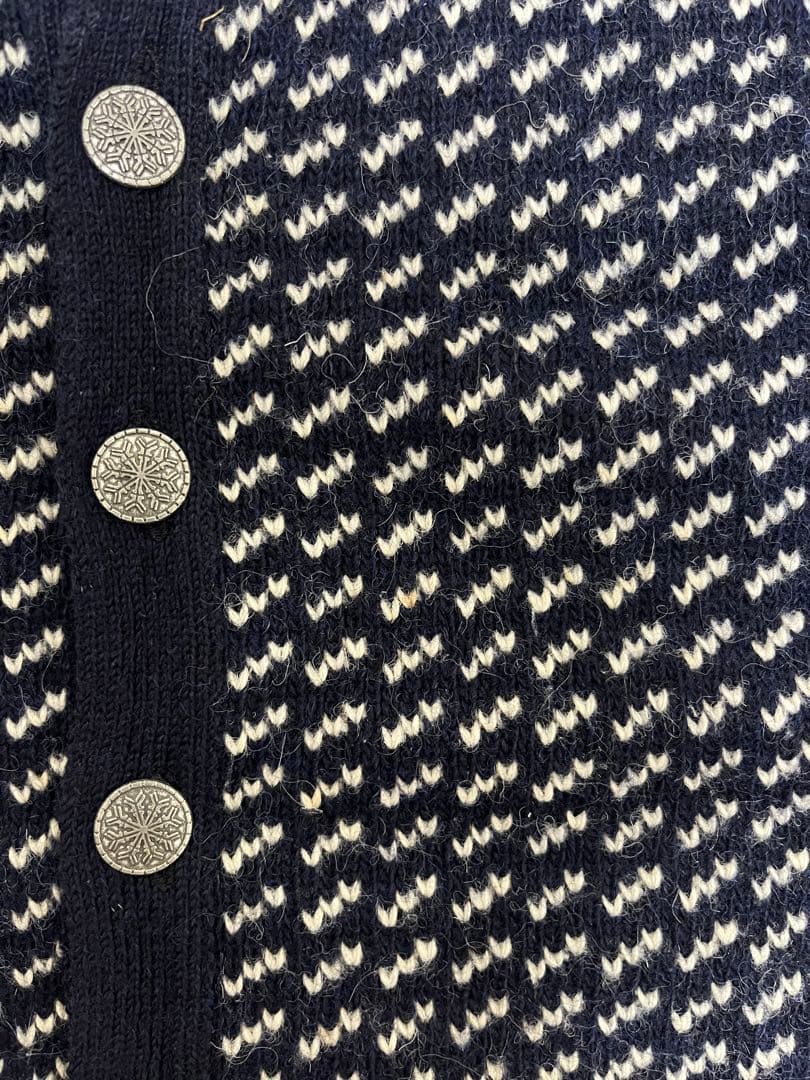 80s L.L.Bean ネイビー バーズアイ　カーディガン　ノルウェー製　L