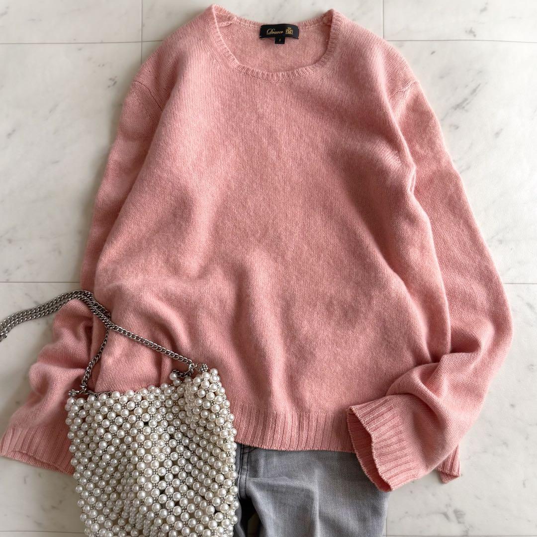 美品 ドゥロワー カシミヤ100% クルーネック スリット入り ニット◆ピンク ドゥロワー カシミア100%クルーネックニット サイズ2 ピンク