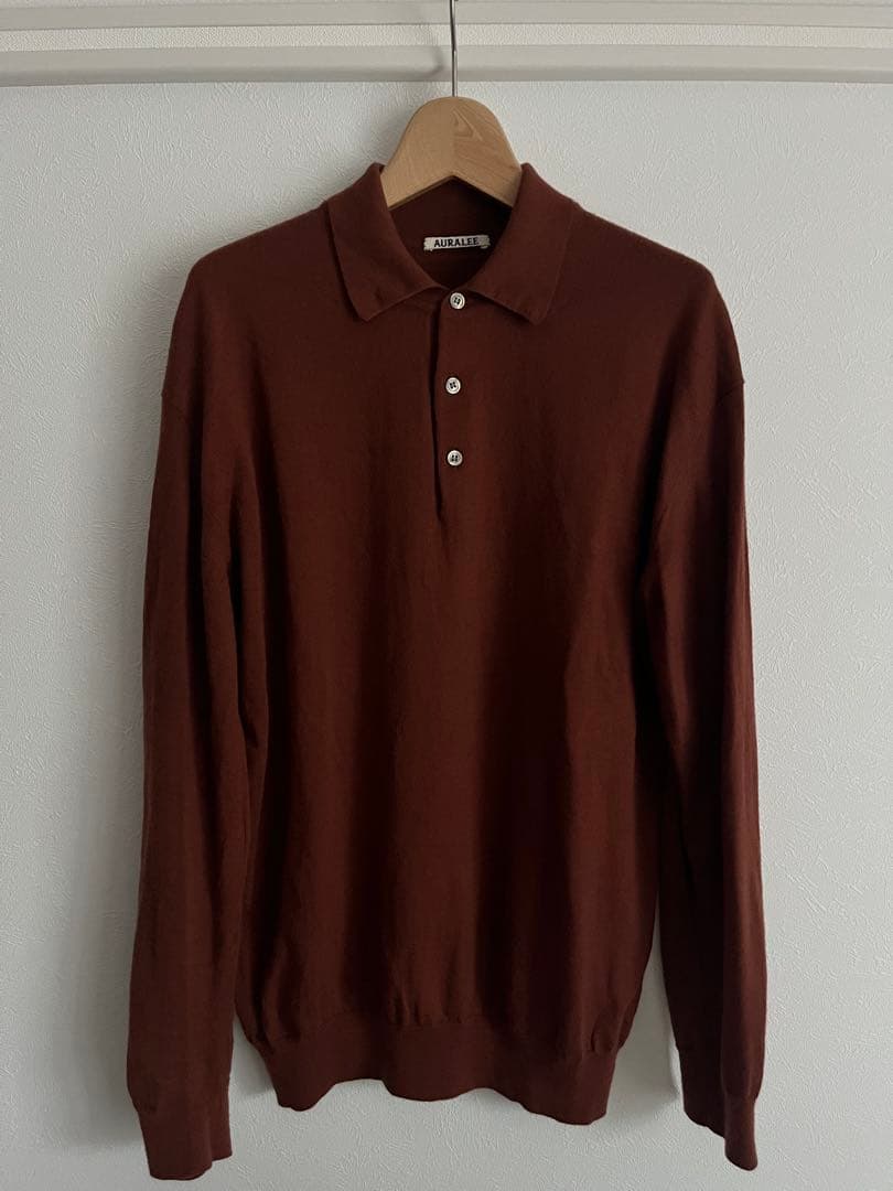 オーラリー AURALEE ウールカシミヤ ハイゲージニットポロ サイズ1 AURALEE (オーラリー) ” Super Fine Wool High Gauge Rib Knit Polo