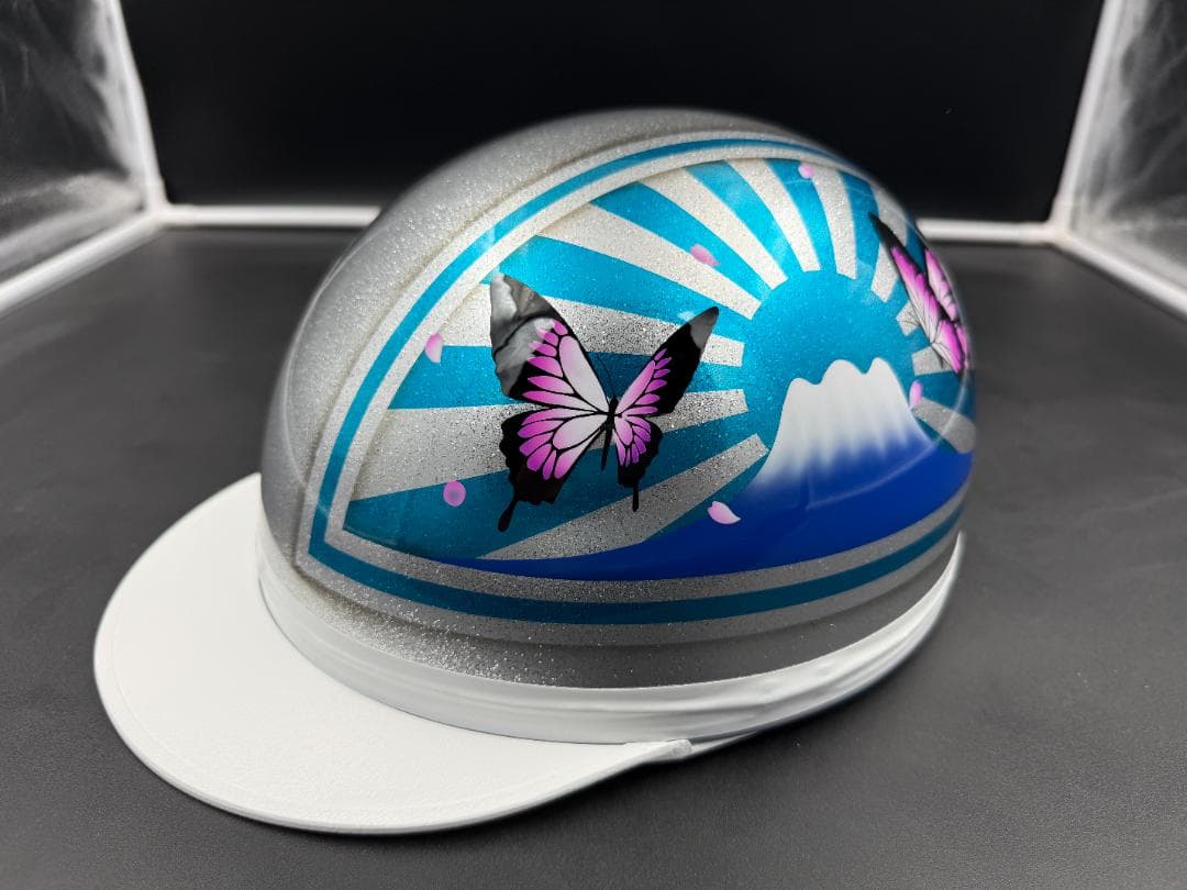 コルク半　カスタム　富士日章　3つボタン　ターコイズ蝶　今月末までのセール対象品 ゴールドラメ 富士日章 コルク半 ヘルメット 桜吹雪 | clover98