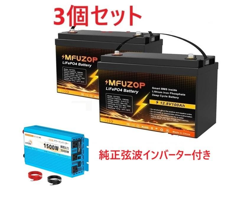 1500W インバーター 12V 100Ah リン酸鉄リチウムイオンバッテリー ワンゲイン車中泊リチウムスターター5点セット 1500W12V RENOGY