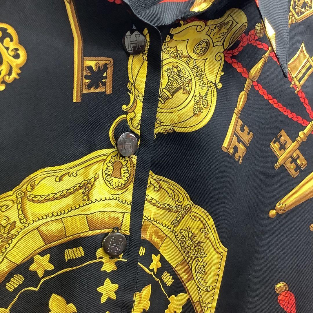 ピ*ー様 美品!! HERMES エルメス シルクスカーフ柄×ニット シャツ ブ