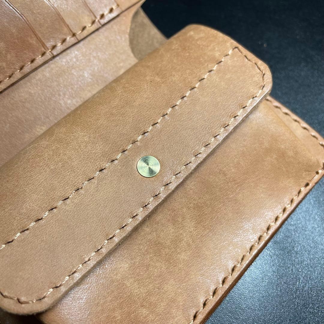二つ折り財布 マヤレザー ミドルウォレット ハンドメイド シマエナガ