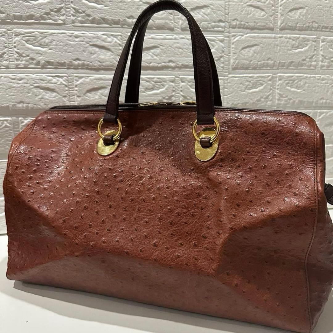 beau dessin ボストンバッグ ブラウン　オーストリッチ 東京ヒマワリ / BEAU DESSIN(ボーデッサン) レザー ボストンバッグ 小