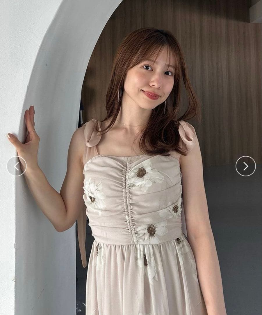 [新品][タグ付き][送料込]スナイデル プリントショルダーリボンワンピース SNIDEL｜【FLOWER COLLECTION】プリントショルダーリボンワンピース