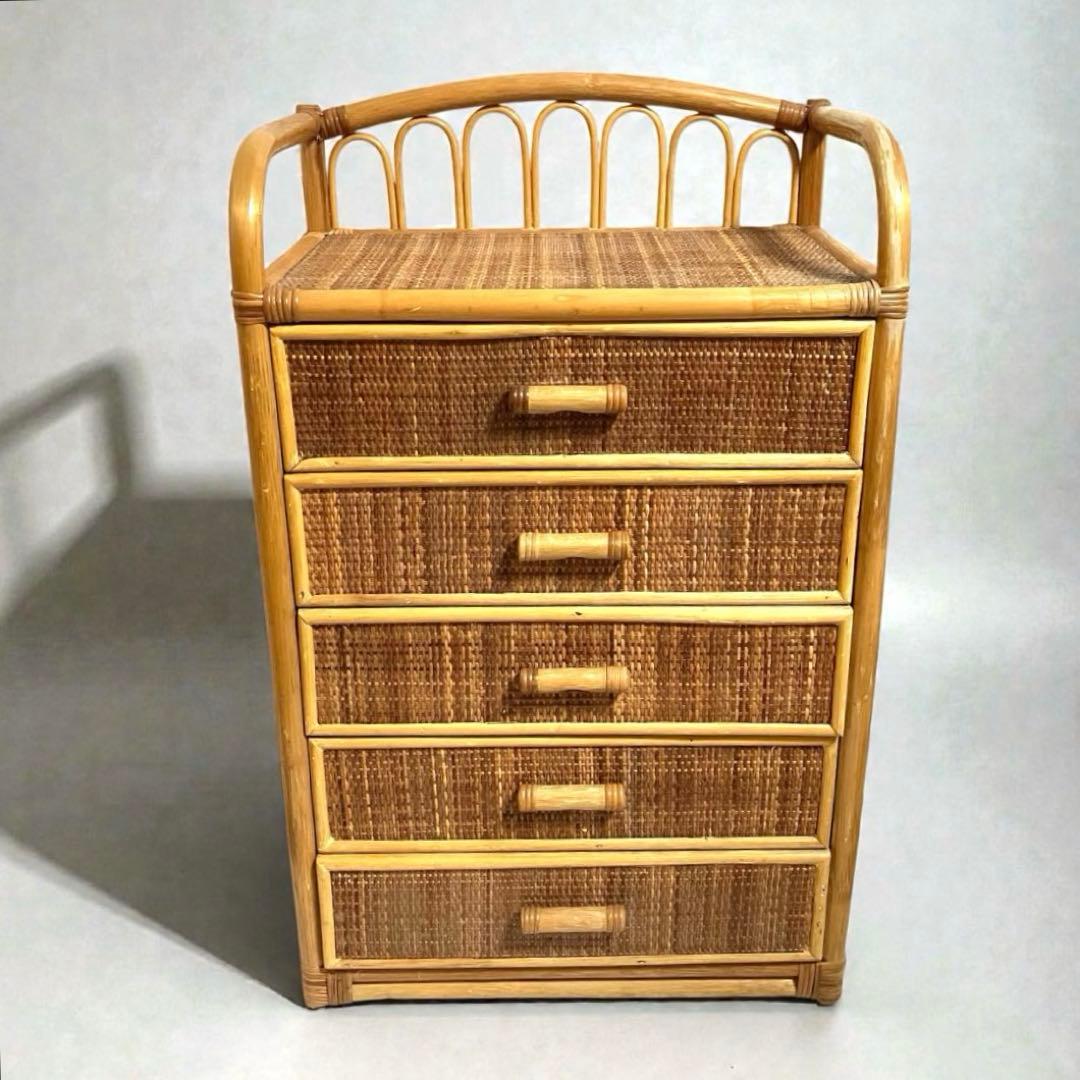 良品】ラタン製 5段チェスト 籐家具 昭和レトロ - メルカリ