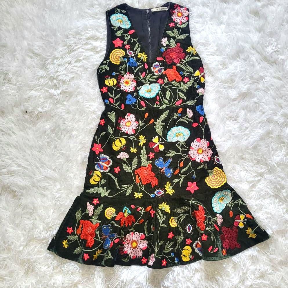 alice+olivia アリスオリビア 花柄刺繍ワンピース ミニドレス xs