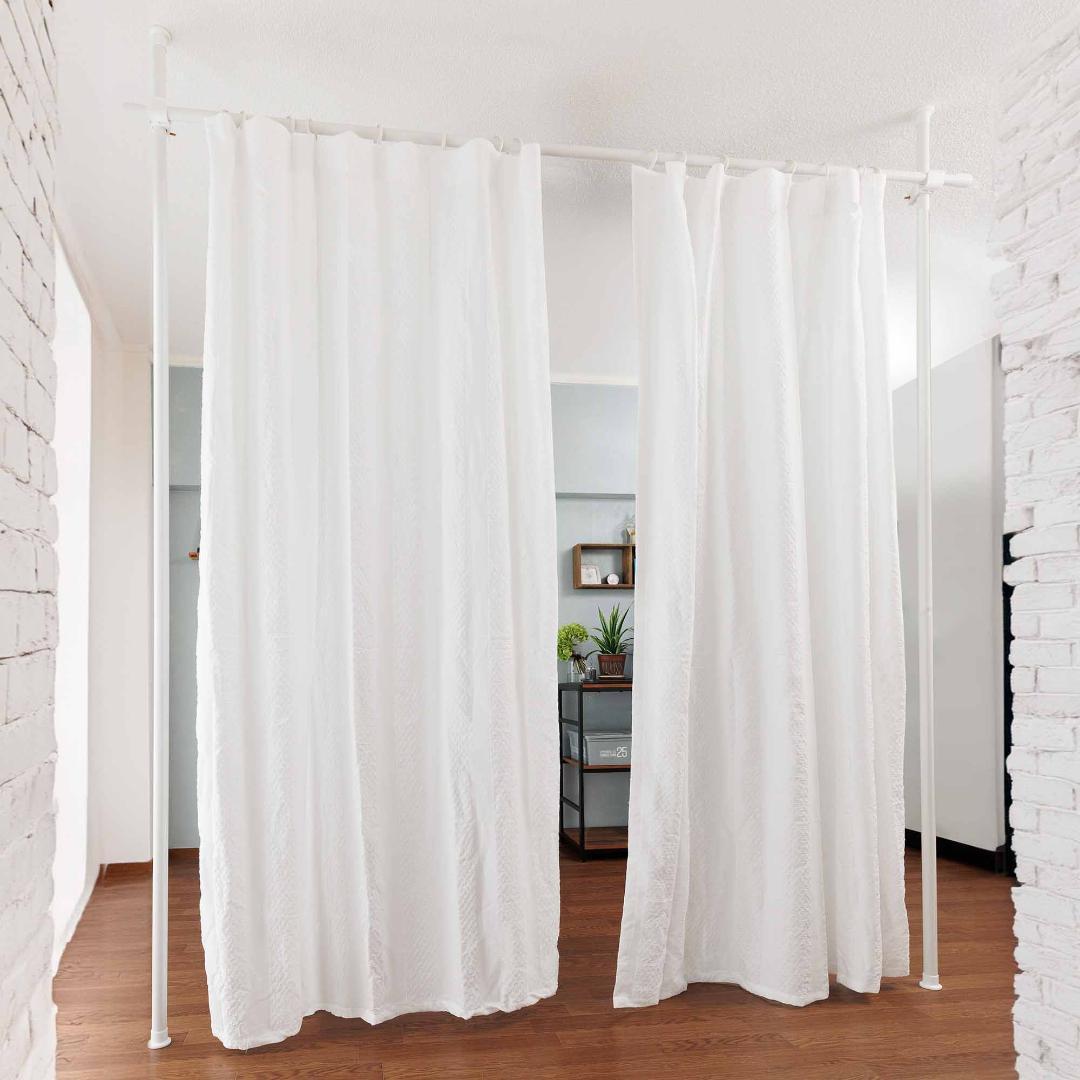 カーテンポール 2ポール パーテーション 間仕切り つっぱり ホワイト g6 突っ張り パーテーション 部屋 仕切り つっぱり カーテンポール