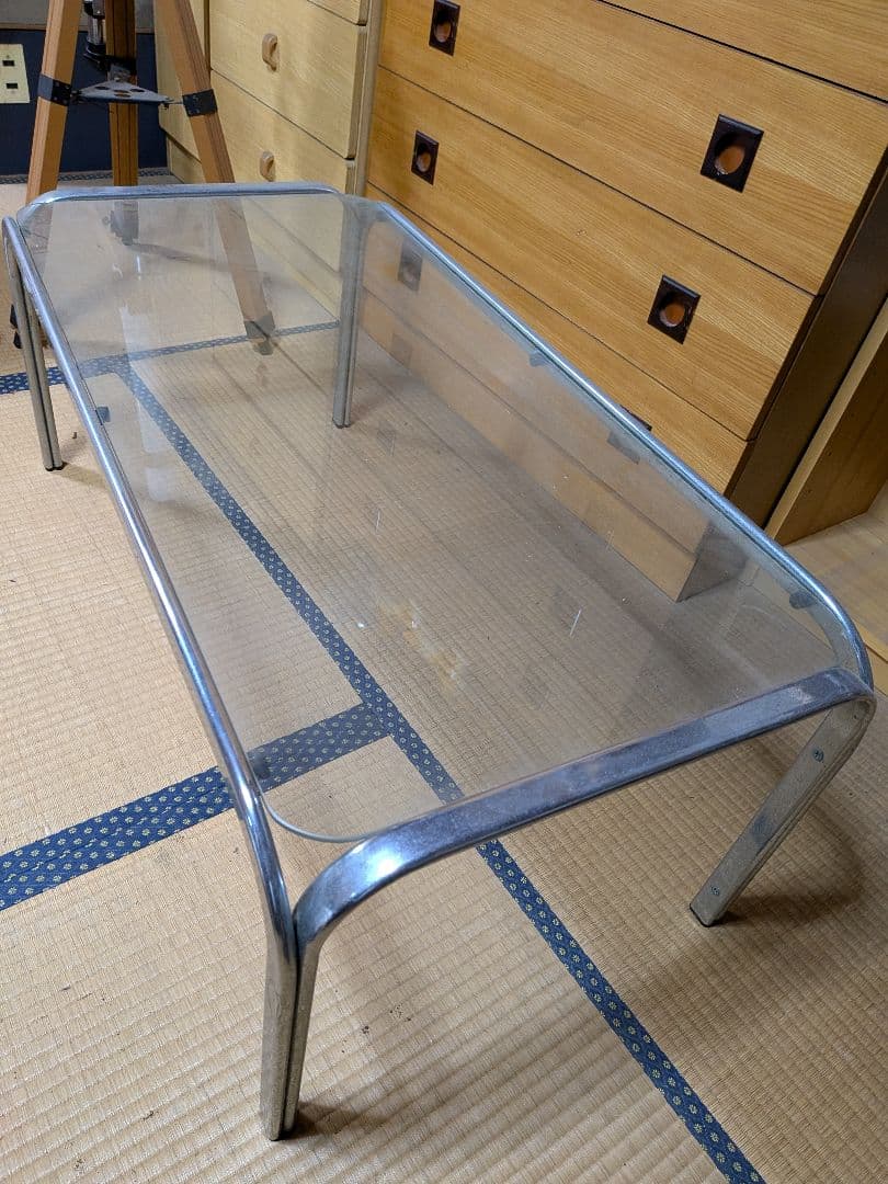 ガラステーブル　昭和レトロ 80s 90s モダン ガラステーブル ミッドセンチュリー アイアン 白
