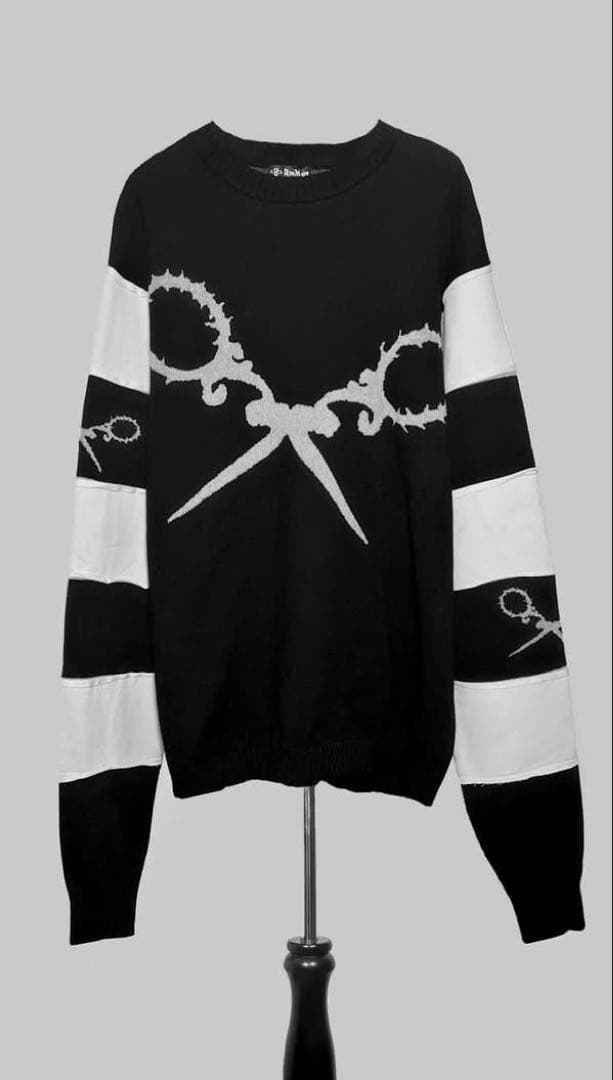 DimMoire 超ロングスリーブニット 値下げ不可 dimmoire ディムモアール超ロングスリーブニット 黒 シザーボーダー