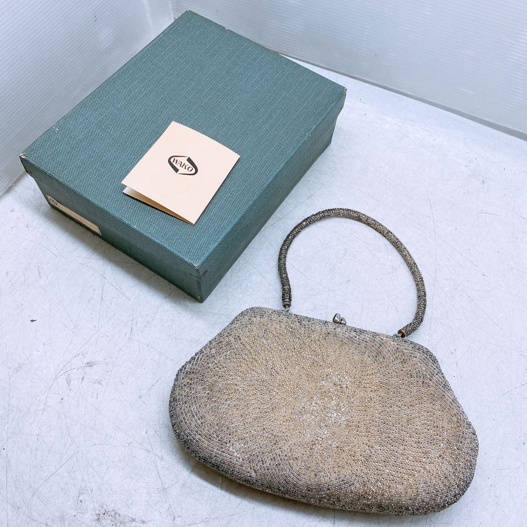 WAKO 銀座和光 ビーズバッグ レトロ 和装 がま口バッグ 鏡付き 箱入り