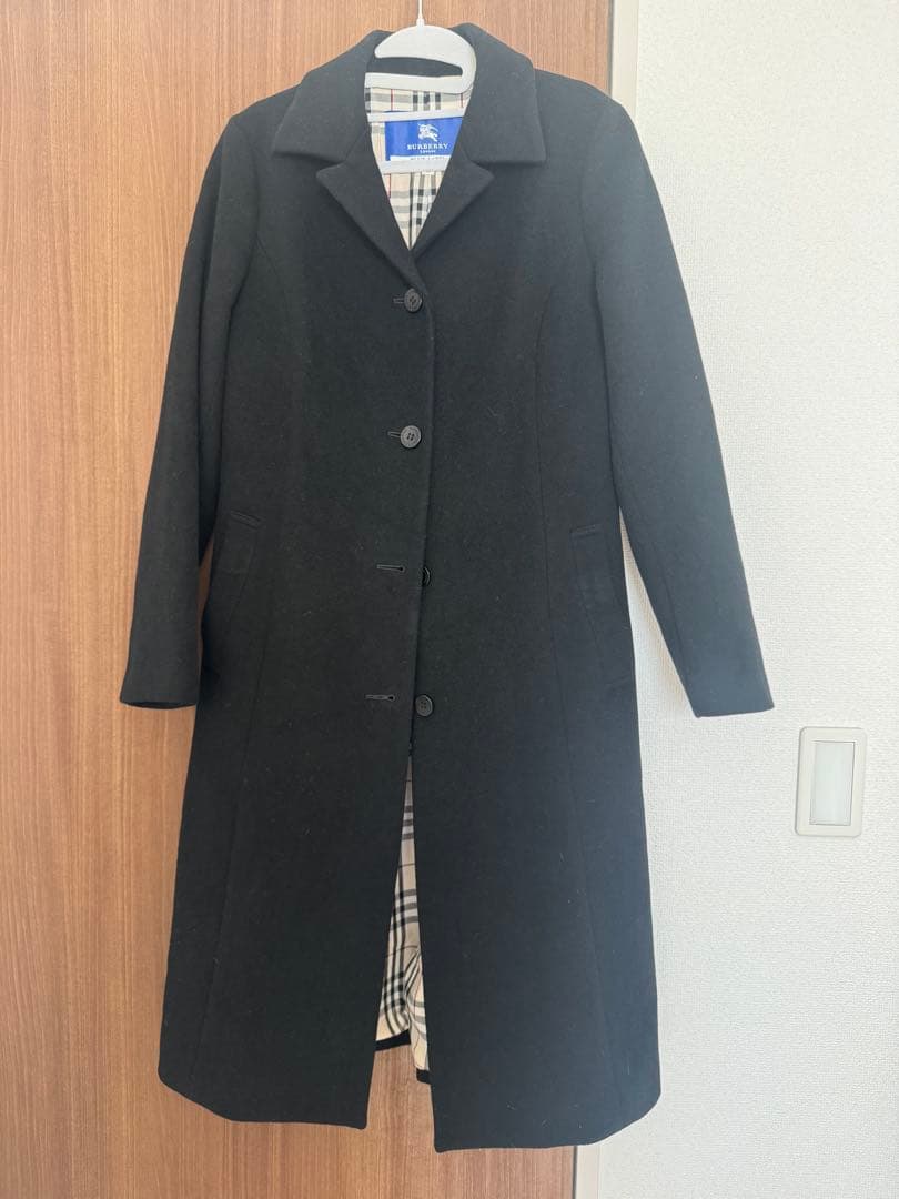 バーバリー カシミヤ混 ロング チェスターコート ノバチェック 黒 M