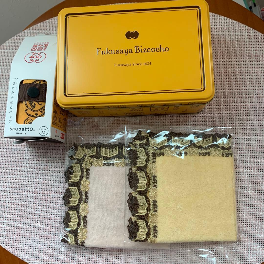 近沢レース　400周年福砂ハンカチ2枚&エコバッグ&缶セット♪ 福砂屋創業400周年記念＞カステラモチーフのコラボグッズを展開 8月21