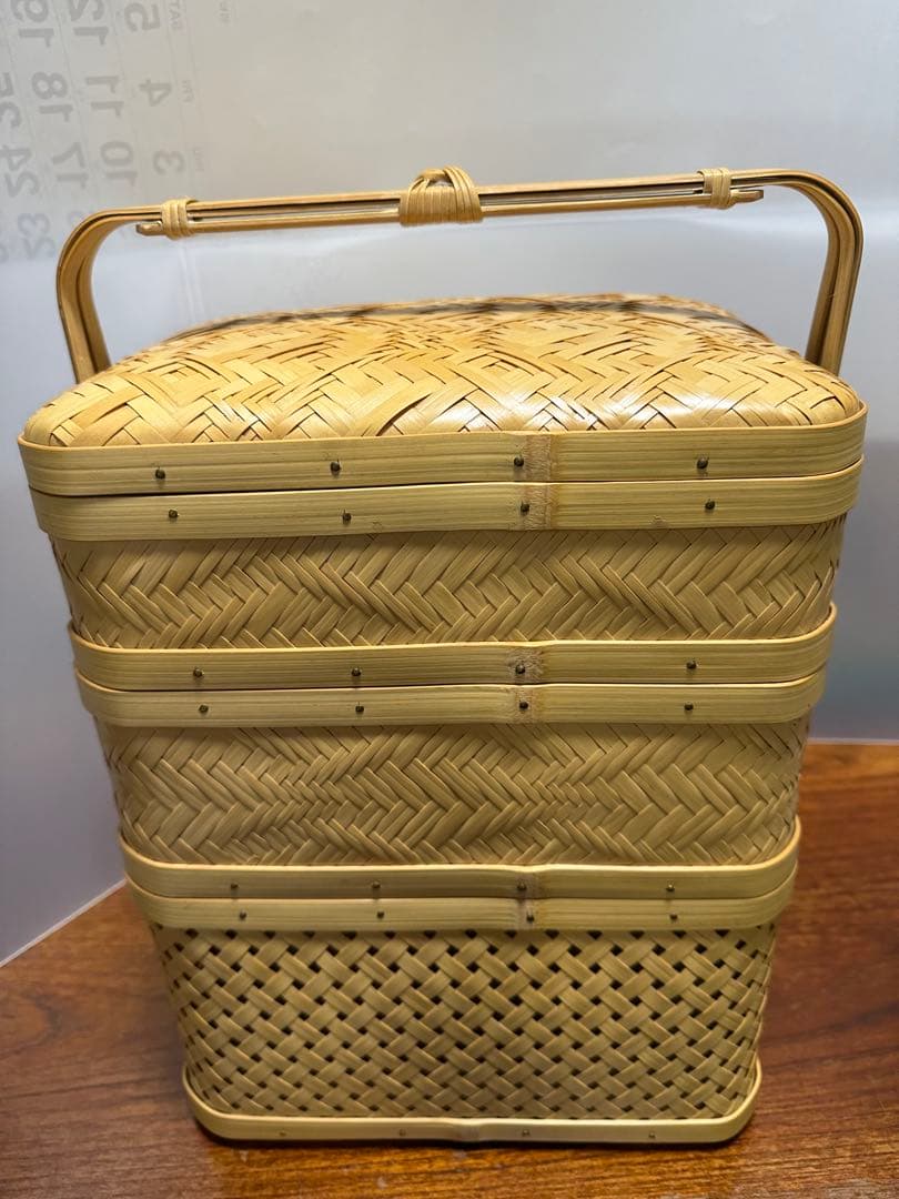 竹虎　３段お弁当かご　籠 白竹三段ピクニックバスケット | 虎斑竹専門店 竹虎