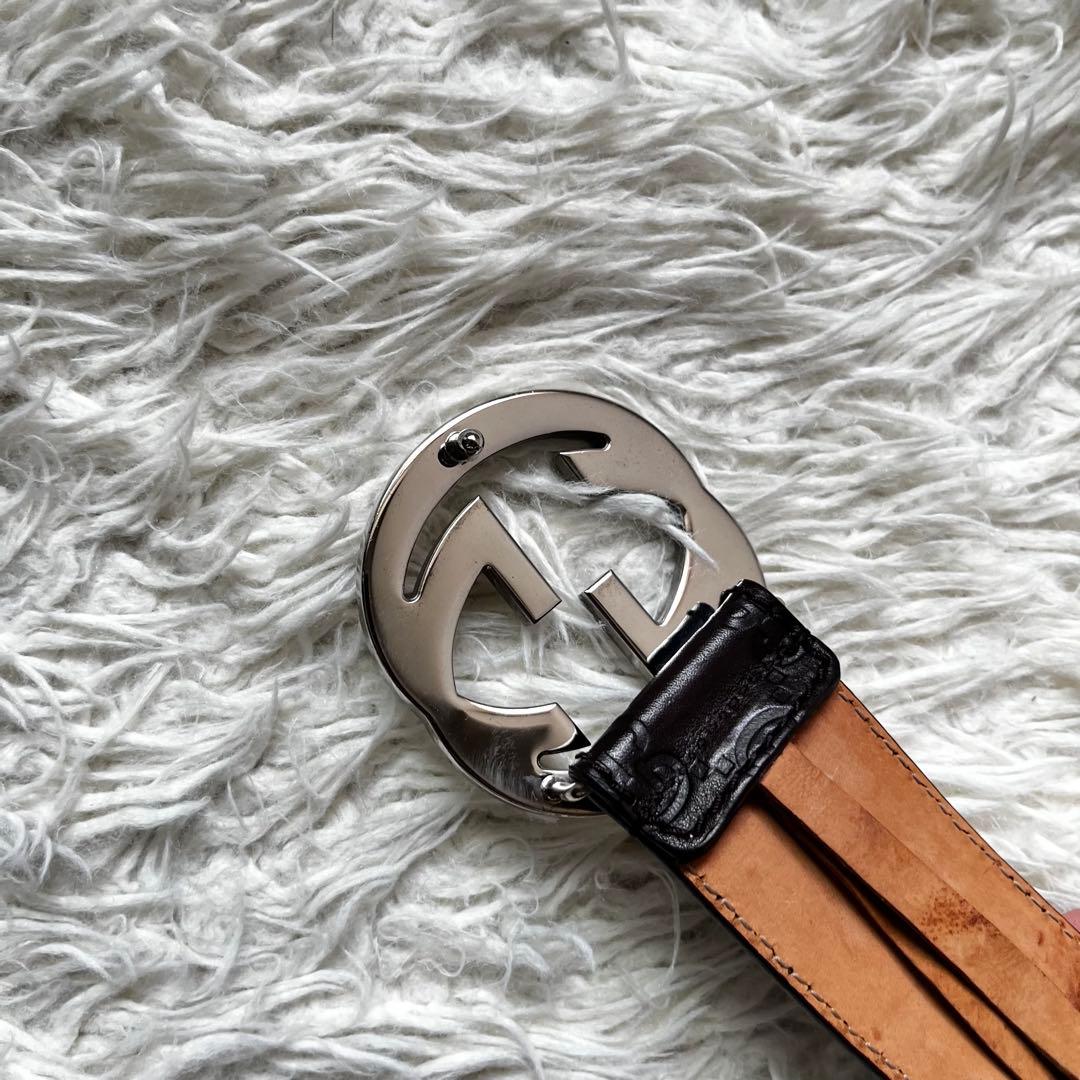 美品 グッチ シマ インターロッキングG ベルト 114984 95/38 茶 - メルカリ