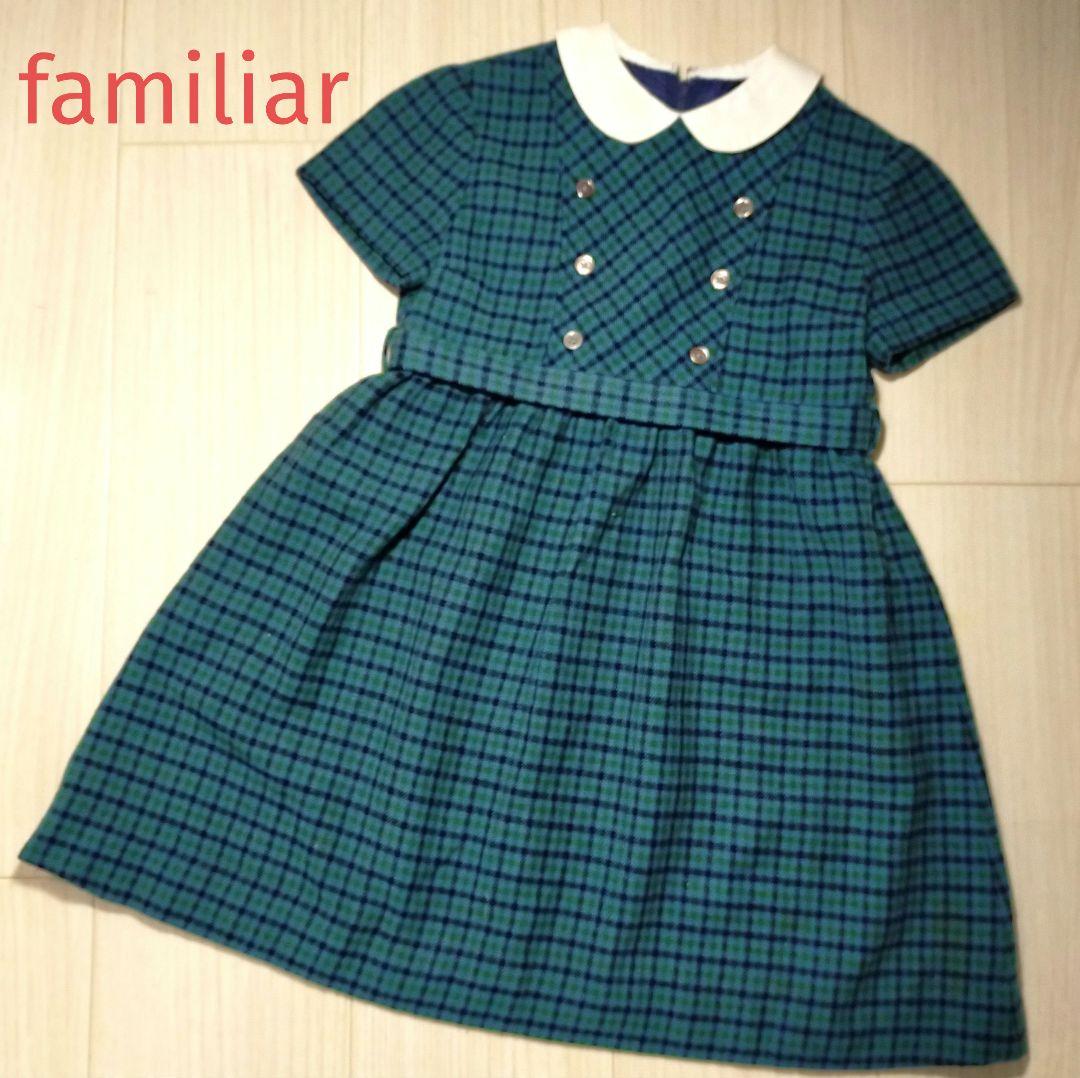 familiar ファミリア 半袖ワンピース 110 グリーン チェック柄 - メルカリ