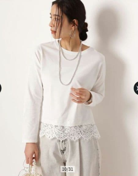 新品正規品 アルページュストーリー 裾レースショートロングTシャツ 白