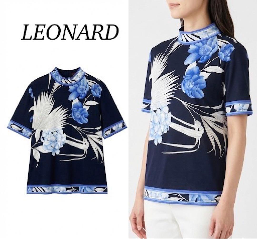 P249 L レオナール コットン カットソー ネイビー ブルー レディース