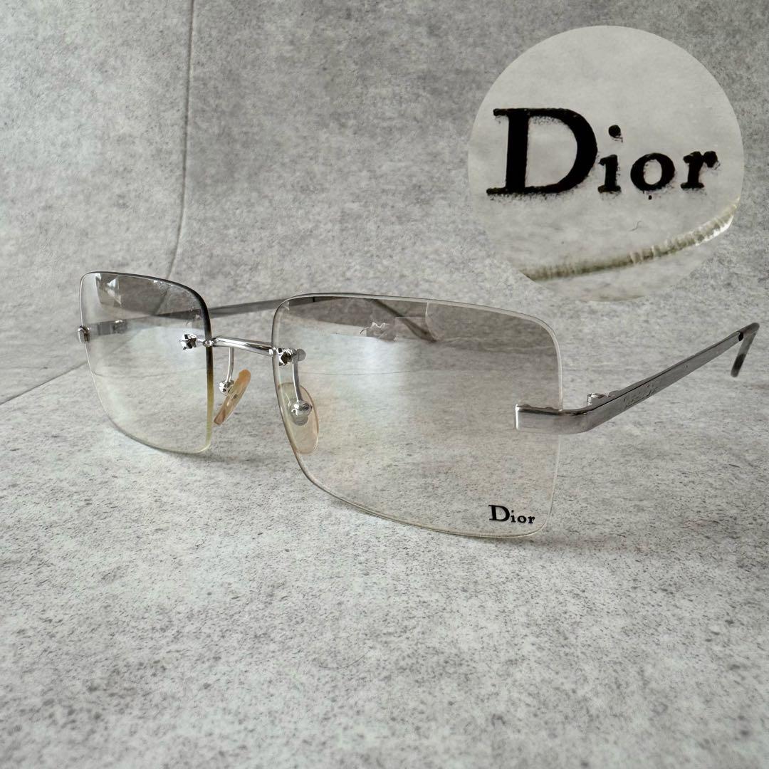 クリスチャンディオール　サングラス　リムレス　ロゴ　シルバー金具　ケース クリスチャンディオール サングラス リムレス ロゴ シルバー金具