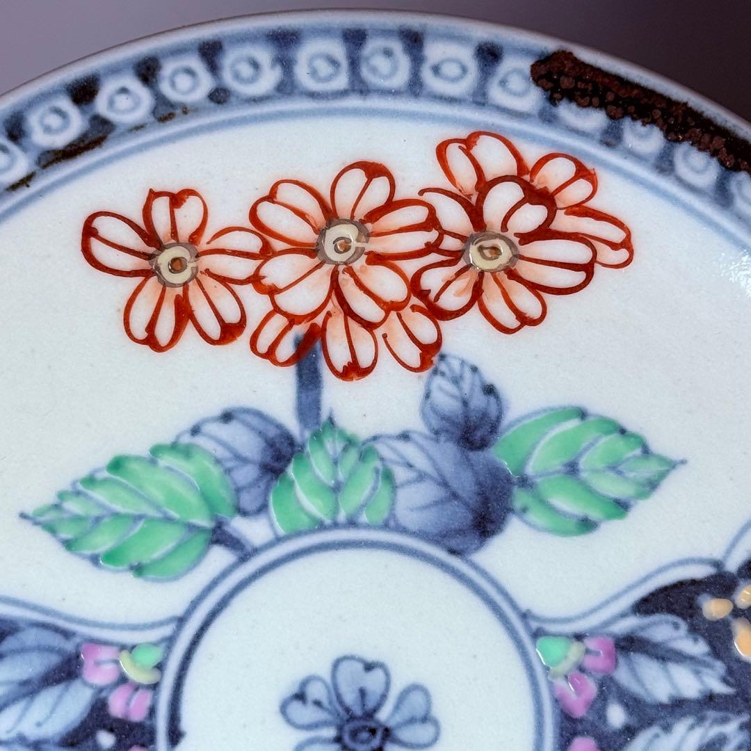 五代 佐藤走波 七十五才 染錦鉄仙花紋カップ＆ソーサー コレクター放