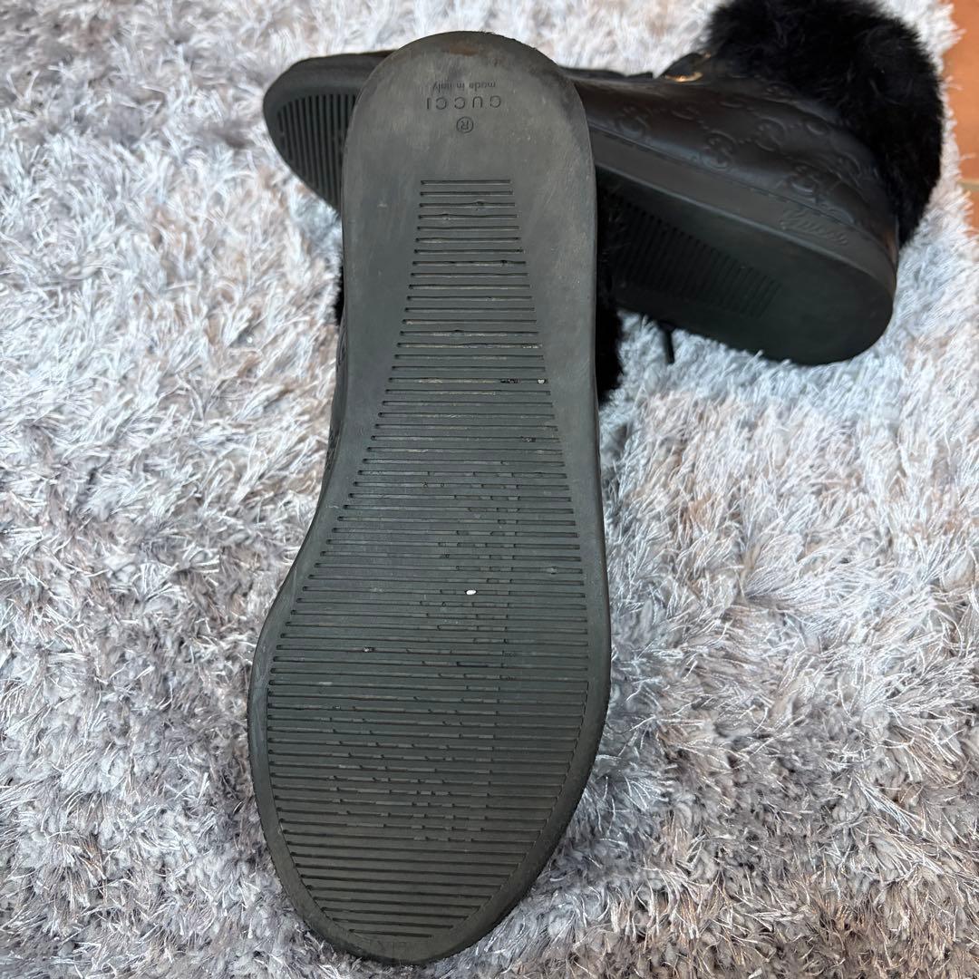 希少】グッチ GG レザー ファー スニーカー ブラック ハイカット 23cm