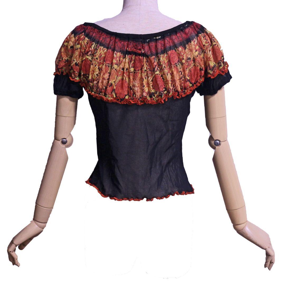 ジャンポールゴルチエ パワーネット パフスリーブ フラワープリント