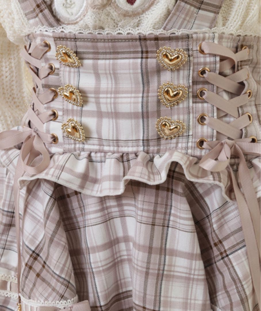 LIZLISA リズリサ はしごリボンチェックティアードスカパン ピンク