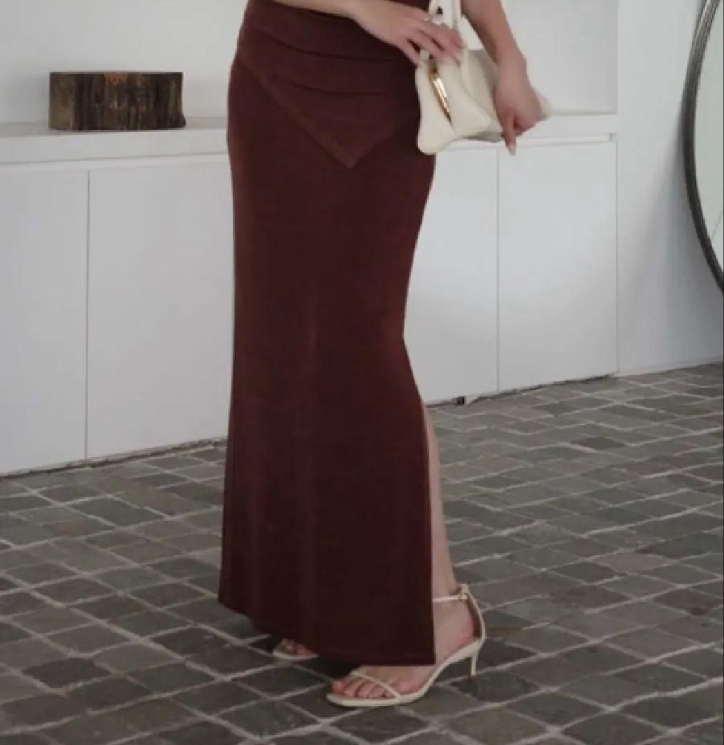 新品　anuans アセテートカットナロースカート　ベロア　アニュアンズ アニュアンス anuans アセテートカットナロースカート （BROWN