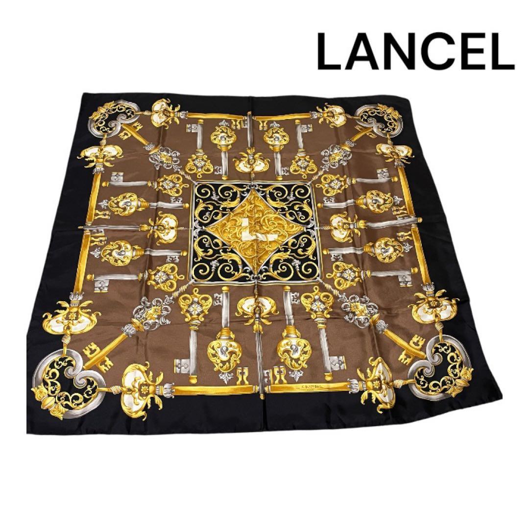 人気 ランセル LANCEL イタリア製 シルク 大判 スカーフ 86×84cm