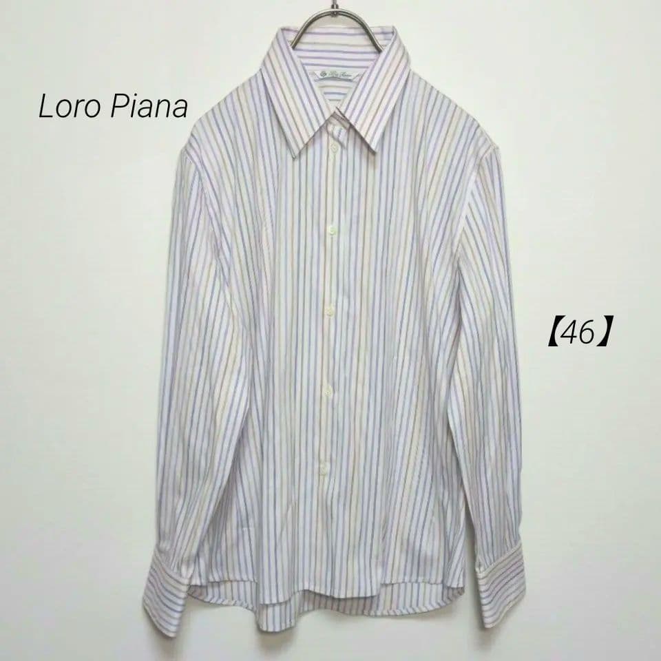 美品✨️Loro Pianaロロ・ピアーナ【46】ストライプシャツ 大きいサイズ ロロ・ピアーナ Loro Piana ストライプ コットン シャツ サイズ46
