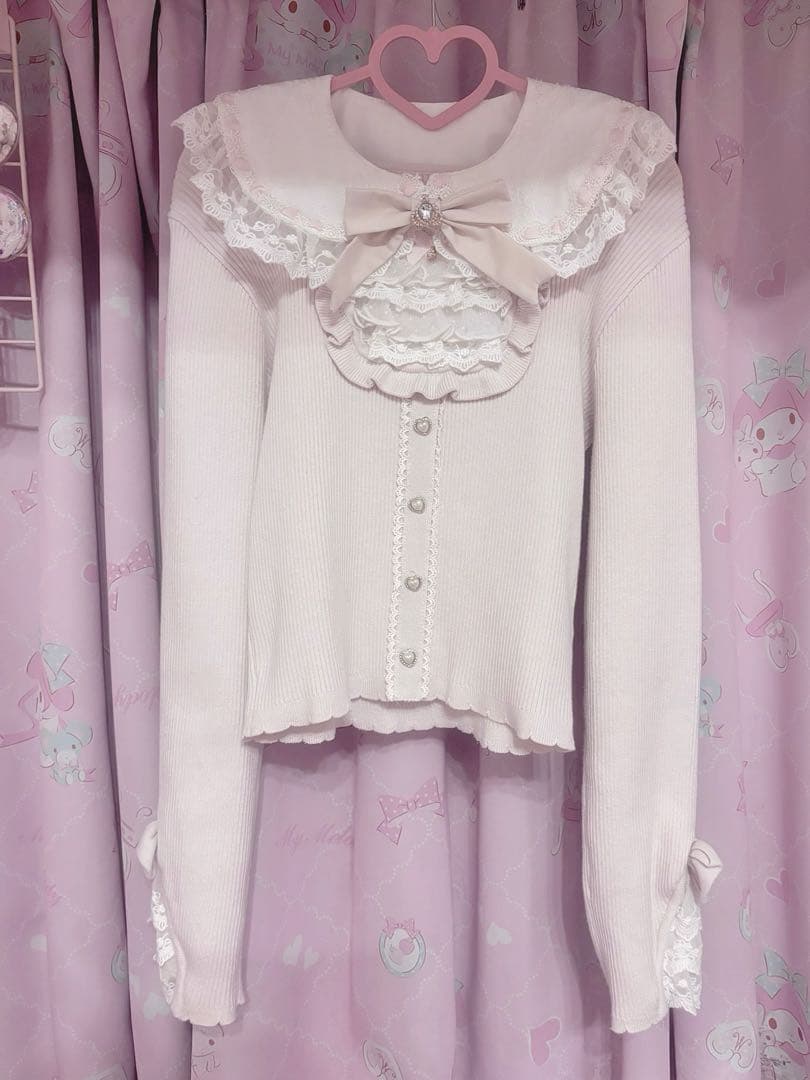 リズリサ 襟付きスクエアリブニットトップス 地雷系 量産型 ピンク