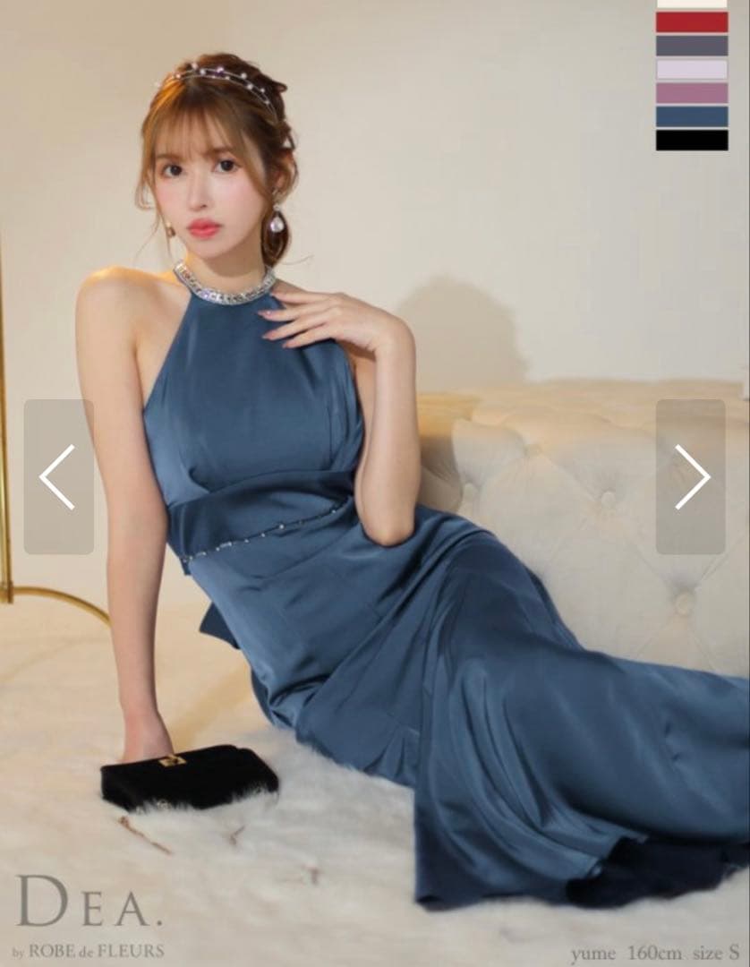 DEA.ドレス　ブルーハイネックドレス Lサイズあり【UNA VALERIE / ウナヴァレリェ】総レース/ ハイネック