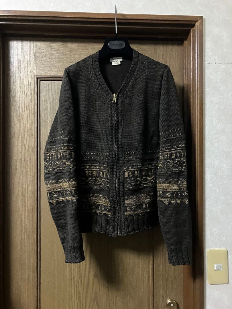 dries van noten 1997aw ジップアップカーディガン　ニット archive DRIES VAN NOTEN native pattern zip-up knit cardigan | NOIR