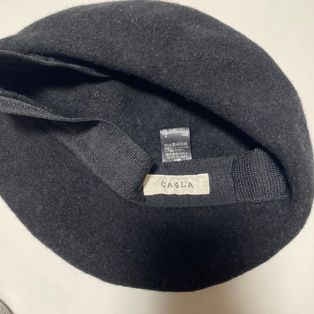 美品】ブラック ベレー帽 CA4LA ウール100% - メルカリ