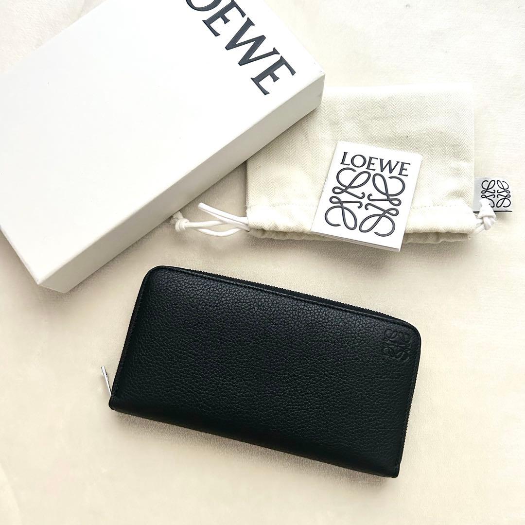 極美品 LOEWE ロエベ 長財布 ラウンドファスナー アナグラム レザー 黒