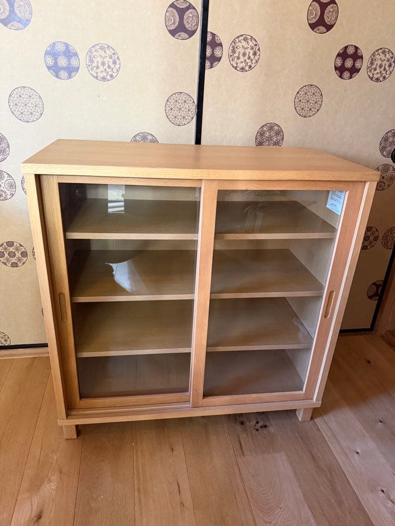 【1月限定出品】無印良品　廃盤　ガラスキャビネット ⭐️美品⭐️廃盤希少⭐️無印良品⭐️脚付き⭐️オーク材・ガラス扉