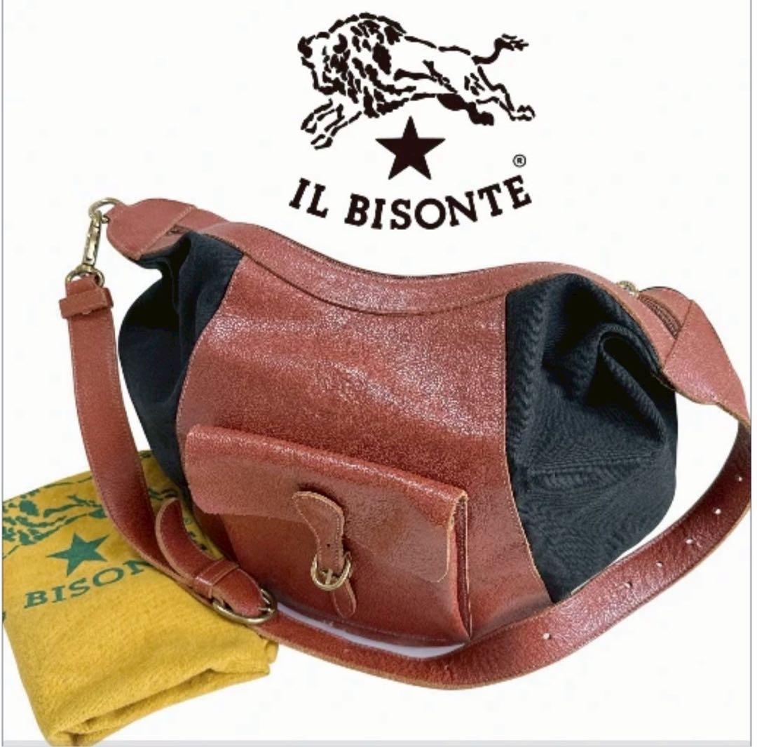 【美品】　IL BISONTE ショルダーバッグ レザー×キャンバス ブラウン IL BISONTE - キャンバス×レザーショルダーバッグ | HALLOW's web store