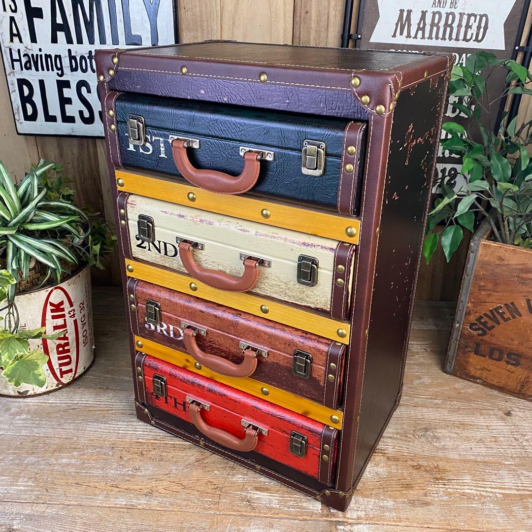 訳あり品！！アンティークビンテージ調レザートランクチェスト四段洋タンス収納木製 楽天市場】チェスト タンス 収納 収納棚 4段 レザー 合皮 革 幅41cm 高