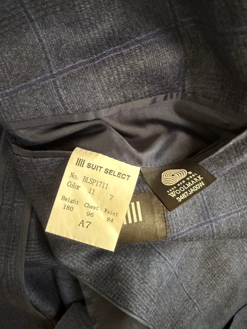 美品XLサイズ】スーツセレクト カノニコ シャドーチェック ネイビー A7